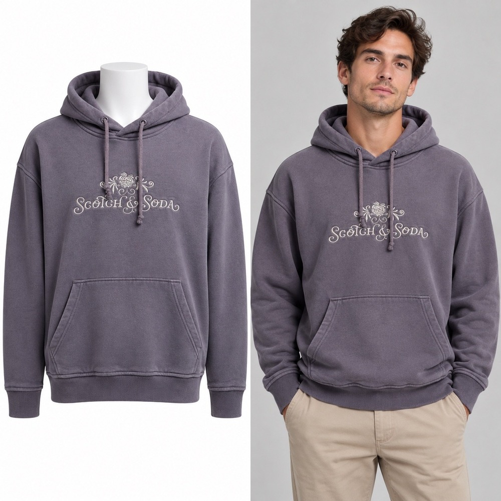 Scotch & Soda Embroidered Hoodie Mens Size M Gray Purple Heritage Streetwear